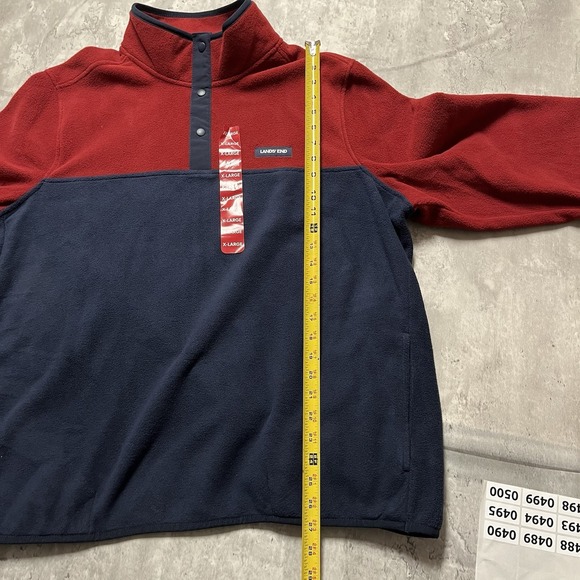 NWT Lands End Sweater Mens Red Blue Fleece 1/4 Snap Outdoor Pullover sz XL - Picture 7 of 10